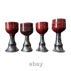 Vintage Studio Art Pottery Red Glazed Wine Chalices Cups, Signed Gerry Williams