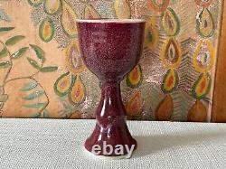 Vintage Studio Art Pottery Red Purple Glazed Chalice Cup, Signed Gerry Williams