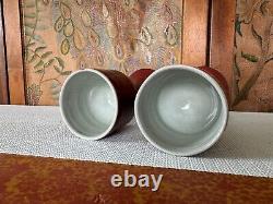 Vintage Studio Art Pottery Red Wine Chalice Glasses Signed Gerry Williams (2)