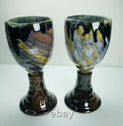 Vintage Studio Art Pottery SIGNED John Shedd Tray Goblet SET Wine Charcuterie