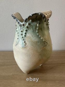 Vintage Studio Art Pottery. Sculptural Vessel. Organic Form. Wavy Rim. Textured