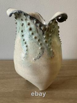 Vintage Studio Art Pottery. Sculptural Vessel. Organic Form. Wavy Rim. Textured