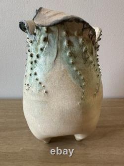 Vintage Studio Art Pottery. Sculptural Vessel. Organic Form. Wavy Rim. Textured