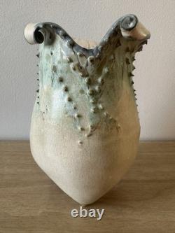 Vintage Studio Art Pottery. Sculptural Vessel. Organic Form. Wavy Rim. Textured