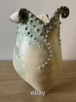 Vintage Studio Art Pottery. Sculptural Vessel. Organic Form. Wavy Rim. Textured