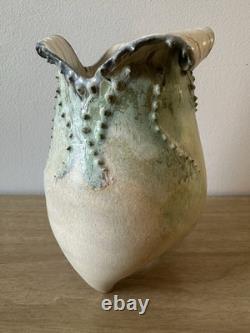 Vintage Studio Art Pottery. Sculptural Vessel. Organic Form. Wavy Rim. Textured
