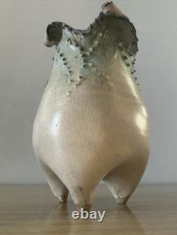 Vintage Studio Art Pottery. Sculptural Vessel. Organic Form. Wavy Rim. Textured