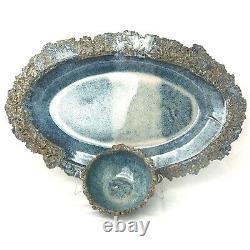 Vintage Studio Art Pottery Stoneware Platter w Bowl Drip Glaze Signed