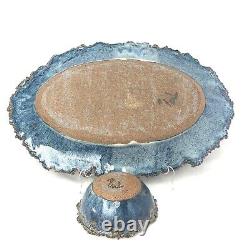 Vintage Studio Art Pottery Stoneware Platter w Bowl Drip Glaze Signed