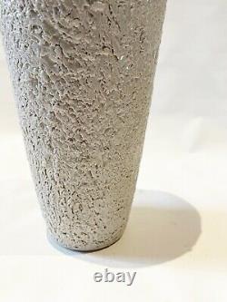 Vintage Studio Art Pottery Textured gray modern brutalist primitive Vase Signed