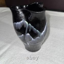 Vintage Studio Art Pottery Vase Black&Silver Crystalline Glaze Hand Thrown7.25