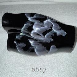 Vintage Studio Art Pottery Vase Black&Silver Crystalline Glaze Hand Thrown7.25