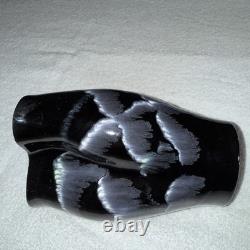 Vintage Studio Art Pottery Vase Black&Silver Crystalline Glaze Hand Thrown7.25