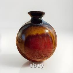 Vintage Studio Art Pottery Vase, Drip Glaze & Crackle Finish, Mid-Century Modern