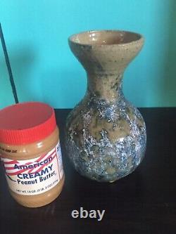 Vintage Studio Art Pottery Vase Lava Glaze Mid-century Modern Signed