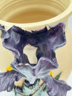 Vintage Studio Art Pottery Vase with Applied Iris Flower Signed McAvoy 2000