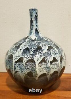 Vintage Studio Art Pottery Weed Pot Glazed Blue Black White Green 8.75 T