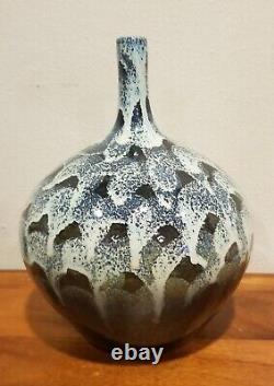 Vintage Studio Art Pottery Weed Pot Glazed Blue Black White Green 8.75 T