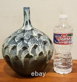 Vintage Studio Art Pottery Weed Pot Glazed Blue Black White Green 8.75 T