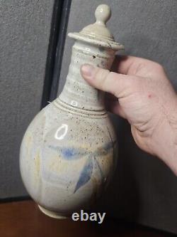 Vintage Studio Art Pottery Wine Water Oil Decanter Carafe With Lid Signed TAHE
