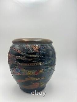 Vintage Studio Art Pottery by Rift Zone Black Glaze with Metallic Accents