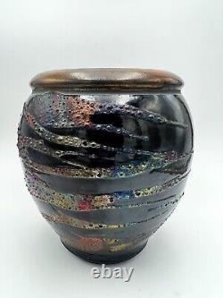 Vintage Studio Art Pottery by Rift Zone Black Glaze with Metallic Accents