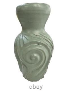 Vintage Studio Art Stoneware Pottery Ribbed Blue Vase MID Century Van Briggle