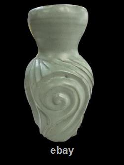 Vintage Studio Art Stoneware Pottery Ribbed Blue Vase MID Century Van Briggle