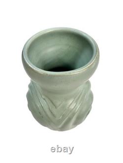 Vintage Studio Art Stoneware Pottery Ribbed Blue Vase MID Century Van Briggle