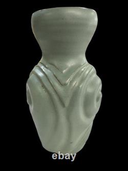 Vintage Studio Art Stoneware Pottery Ribbed Blue Vase MID Century Van Briggle