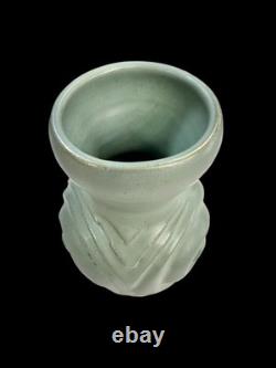 Vintage Studio Art Stoneware Pottery Ribbed Blue Vase MID Century Van Briggle
