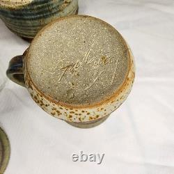 Vintage Studio Art Stoneware Pottery Signed Galloway 2 Mugs with Canister