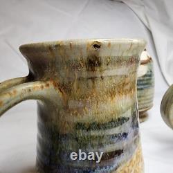 Vintage Studio Art Stoneware Pottery Signed Galloway 2 Mugs with Canister