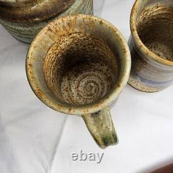 Vintage Studio Art Stoneware Pottery Signed Galloway 2 Mugs with Canister