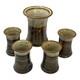 Vintage Studio Art Stoneware Pottery Wine Chiller and 4 Goblets Signed Canada
