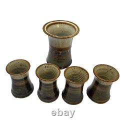 Vintage Studio Art Stoneware Pottery Wine Chiller and 4 Goblets Signed Canada