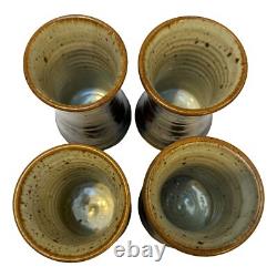 Vintage Studio Art Stoneware Pottery Wine Chiller and 4 Goblets Signed Canada