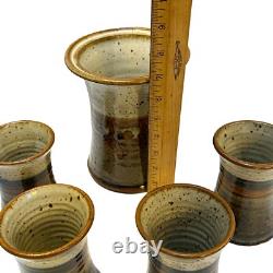 Vintage Studio Art Stoneware Pottery Wine Chiller and 4 Goblets Signed Canada