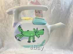 Vintage Studio Ceramic Art Pottery Quirky HOUSE & DOG Design TEAPOT Tea Cup Set