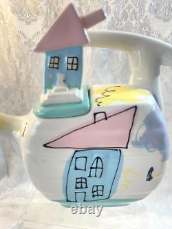 Vintage Studio Ceramic Art Pottery Quirky HOUSE & DOG Design TEAPOT Tea Cup Set
