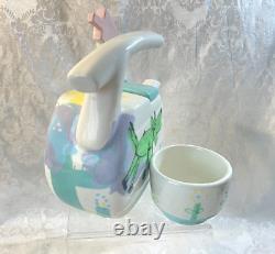 Vintage Studio Ceramic Art Pottery Quirky HOUSE & DOG Design TEAPOT Tea Cup Set
