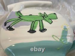Vintage Studio Ceramic Art Pottery Quirky HOUSE & DOG Design TEAPOT Tea Cup Set