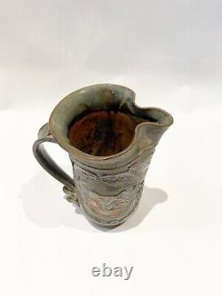 Vintage Studio Folk Art Pottery SIGNED Wendy 89 CAT BIRD Mystic pitcher creamer