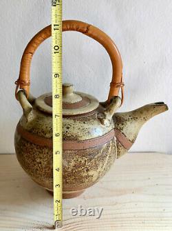 Vintage Studio Handcrafted Ceramic Stoneware Pottery Teapot Art Bamboo