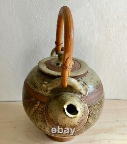 Vintage Studio Handcrafted Ceramic Stoneware Pottery Teapot Art Bamboo