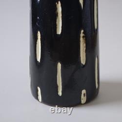 Vintage Studio Pottery 18 Bottle Vase Brutalist Black Cream Textured MCM Art