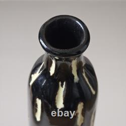 Vintage Studio Pottery 18 Bottle Vase Brutalist Black Cream Textured MCM Art