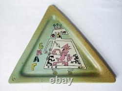 Vintage Studio Pottery 1980s Postmodern Ceramic Triangular Tray Signed LR