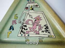 Vintage Studio Pottery 1980s Postmodern Ceramic Triangular Tray Signed LR