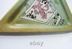 Vintage Studio Pottery 1980s Postmodern Ceramic Triangular Tray Signed LR